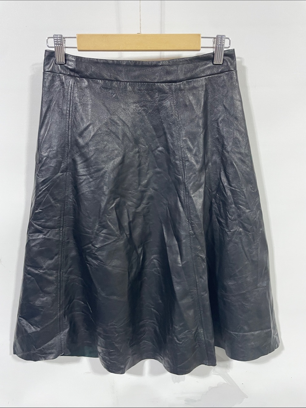 Michelle DeCourcy Black Leather A-Line Skirt